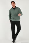 Pamuklu Regular Fit Yarım Fermuarlı Dik Yaka Erkek Sweat 5905716 HAKİ