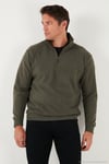 Pamuklu Regular Fit Yarım Fermuarlı Dik Yaka Erkek Kazak 456112 HAKİ