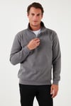 Pamuklu Regular Fit Yarım Fermuarlı Dik Yaka Erkek Kazak 456112 GRİ