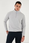 Pamuklu Regular Fit Yarım Fermuarlı Dik Yaka Erkek Kazak 456112 AÇIK GRİ