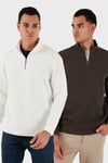 Pamuklu Regular Fit Yarım Fermuarlı Dik Yaka 2'li Paket Erkek Sweat 5905716S2 Ekru-Koyu Kahve
