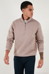 Pamuklu Regular Fit Yarım Fermuarlı Dik Yaka Erkek Sweat 59052592 GÜL