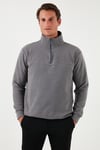 Pamuklu Regular Fit Yarım Fermuarlı Dik Yaka Erkek Kazak 456112 GRİ