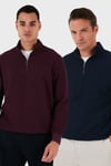 Pamuklu Regular Fit Yarım Fermuarlı Dik Yaka 2'li Paket Erkek Sweat 5905716S2 Koyu Lacivert-Vişne