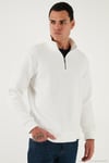 Pamuklu Regular Fit Yarım Fermuarlı Dik Yaka 2'li Paket Erkek Sweat 5905716S2 Ekru-Koyu Lacivert