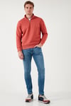 Pamuklu Regular Fit Yarım Fermuarlı Dik Yaka Erkek Sweat 59052592 KİREMİT