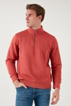 Pamuklu Regular Fit Yarım Fermuarlı Dik Yaka Erkek Sweat 59052592 KİREMİT