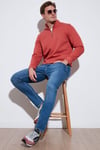 Pamuklu Regular Fit Yarım Fermuarlı Dik Yaka Erkek Sweat 59052592 BAYRAK KIRMIZI