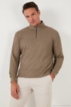 Pamuklu Regular Fit Yarım Fermuarlı Dik Yaka 2'li Paket Erkek Sweat 5905716S2 Koyu Vizon-Koyu Kahve