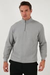 Pamuklu Regular Fit Yarım Fermuarlı Dik Yaka Erkek Sweat 5905716 GRİ