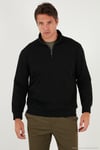 Pamuklu Regular Fit Yarım Fermuarlı Dik Yaka Erkek Sweat 5905470 SİYAH