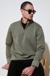 Pamuklu Regular Fit Yarım Fermuarlı Dik Yaka Erkek Sweat 59052592 HAKİ