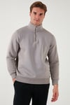 Pamuklu Regular Fit Yarım Fermuarlı Dik Yaka Erkek Sweat 59052592 Kül