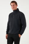 Pamuklu Regular Fit Yarım Fermuarlı Dik Yaka Erkek Kazak 456112 ANTRASİT
