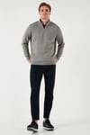 Pamuklu Regular Fit Yarım Fermuarlı Dik Yaka Erkek Sweat 59052592 AÇIK HAKİ