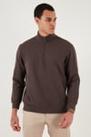 Pamuklu Regular Fit Yarım Fermuarlı Dik Yaka Erkek Sweat 5905470 KOYU KAHVE