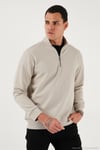 Pamuklu Regular Fit Yarım Fermuarlı Dik Yaka Erkek Sweat 5905470 TAŞ
