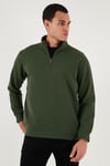 Pamuklu Regular Fit Yarım Fermuarlı Dik Yaka Erkek Sweat 5905470 HAKİ