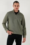 Pamuklu Regular Fit Yarım Fermuarlı Dik Yaka Erkek Sweat 59052592 HAKİ