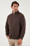 Pamuklu Regular Fit Yarım Fermuarlı Dik Yaka Erkek Sweat 59052592 KOYU KAHVE