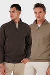 Pamuklu Regular Fit Yarım Fermuarlı Dik Yaka 2'li Paket Erkek Sweat 5905716S2 Koyu Vizon-Koyu Kahve