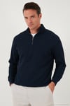 Pamuklu Regular Fit Yarım Fermuarlı Dik Yaka 2'li Paket Erkek Sweat 5905716S2 Koyu Lacivert-Vişne