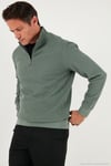 Pamuklu Regular Fit Yarım Fermuarlı Dik Yaka Erkek Sweat 5905716 HAKİ