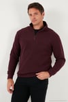 Pamuklu Regular Fit Yarım Fermuarlı Dik Yaka Erkek Kazak 456112 MÜRDÜM