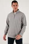 Pamuklu Regular Fit Yarım Fermuarlı Dik Yaka Erkek Sweat 5905470 GRİ