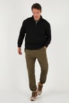 Pamuklu Regular Fit Yarım Fermuarlı Dik Yaka Erkek Sweat 5905470 SİYAH