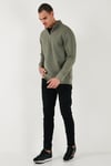 Pamuklu Regular Fit Yarım Fermuarlı Dik Yaka Erkek Sweat 59052592 HAKİ