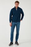 Pamuklu Regular Fit Yarım Fermuarlı Dik Yaka Erkek Sweat 59052592 İNDİGO