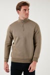 Pamuklu Regular Fit Yarım Fermuarlı Dik Yaka Erkek Sweat 59052592 Vizon Yeşili