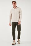 Pamuklu Regular Fit Yarım Fermuarlı Dik Yaka Erkek Sweat 59052592 KUM