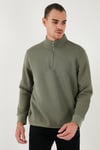 Pamuklu Regular Fit Yarım Fermuarlı Dik Yaka Erkek Sweat 59052592 HAKİ