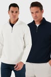 Pamuklu Regular Fit Yarım Fermuarlı Dik Yaka 2'li Paket Erkek Sweat 5905716S2 Ekru-Koyu Lacivert