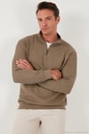 Pamuklu Regular Fit Yarım Fermuarlı Dik Yaka 2'li Paket Erkek Sweat 5905716S2 Koyu Vizon-Siyah