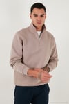 Pamuklu Regular Fit Yarım Fermuarlı Dik Yaka Erkek Sweat 59052592 GÜL