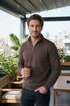 Pamuklu Regular Fit Yarım Fermuarlı Dik Yaka Erkek Sweat 5905470 KOYU KAHVE
