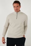 Pamuklu Regular Fit Yarım Fermuarlı Dik Yaka 2'li Paket Erkek Sweat 5905716S2 Koyu Vizon-Taş