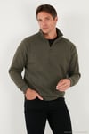Pamuklu Regular Fit Yarım Fermuarlı Dik Yaka Erkek Kazak 456112 HAKİ