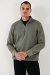 Pamuklu Regular Fit Yarım Fermuarlı Dik Yaka Erkek Sweat 59052592 HAKİ