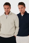 Pamuklu Regular Fit Yarım Fermuarlı Dik Yaka 2'li Paket Erkek Sweat 5905716S2 Koyu Lacivert-Taş