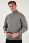 Pamuklu Regular Fit Yarım Fermuarlı Dik Yaka Erkek Sweat 59052592 AÇIK HAKİ