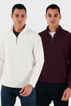 Pamuklu Regular Fit Yarım Fermuarlı Dik Yaka 2'li Paket Erkek Sweat 5905716S2 EKRU-VİŞNE