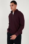 Pamuklu Regular Fit Yarım Fermuarlı Dik Yaka Erkek Sweat 5905716 VİŞNE
