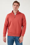 Pamuklu Regular Fit Yarım Fermuarlı Dik Yaka Erkek Sweat 59052592 KİREMİT