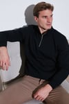 Pamuklu Regular Fit Yarım Fermuarlı Dik Yaka Erkek Sweat 59052592 SİYAH