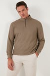 Pamuklu Regular Fit Yarım Fermuarlı Dik Yaka Erkek Sweat 5905716 KOYU VİZON