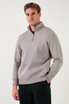Pamuklu Regular Fit Yarım Fermuarlı Dik Yaka Erkek Sweat 59052592 Kül